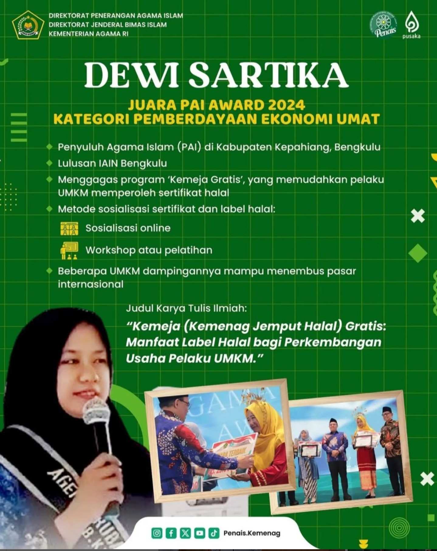 DEWI SARTIKA PENYULUH KAPAHIANG JUARA 1 PENYULUH AWARD TINGKAT NASIONAL